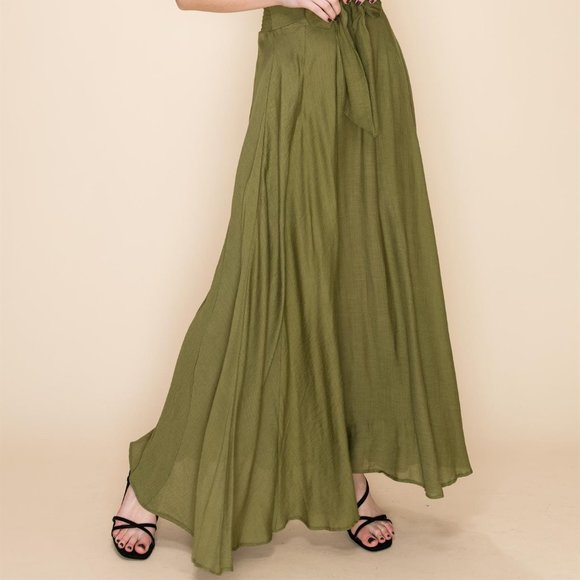 Flowy Maxi Skirt with Waist Tie - Picture 3 of 7